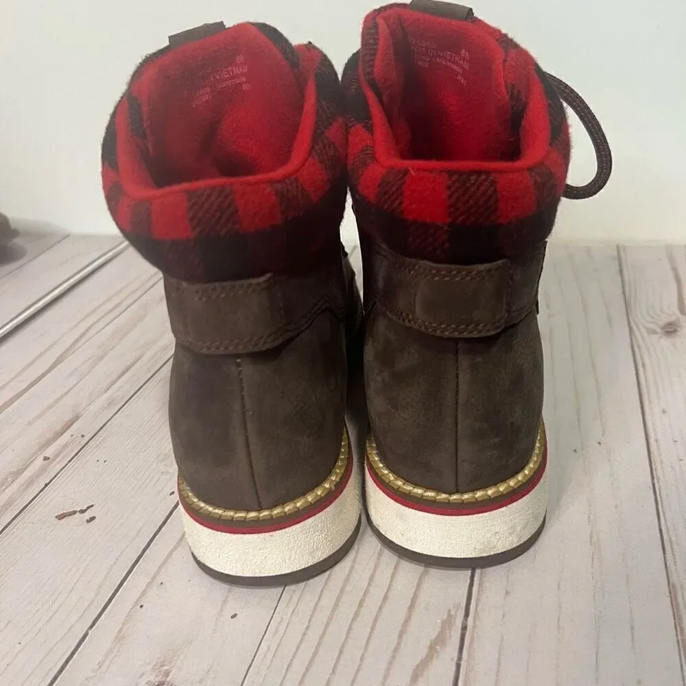 Cole Haan Grand Explore Brown Suede Ankle Boots Wool Buffalo Plaid Red Black Sz